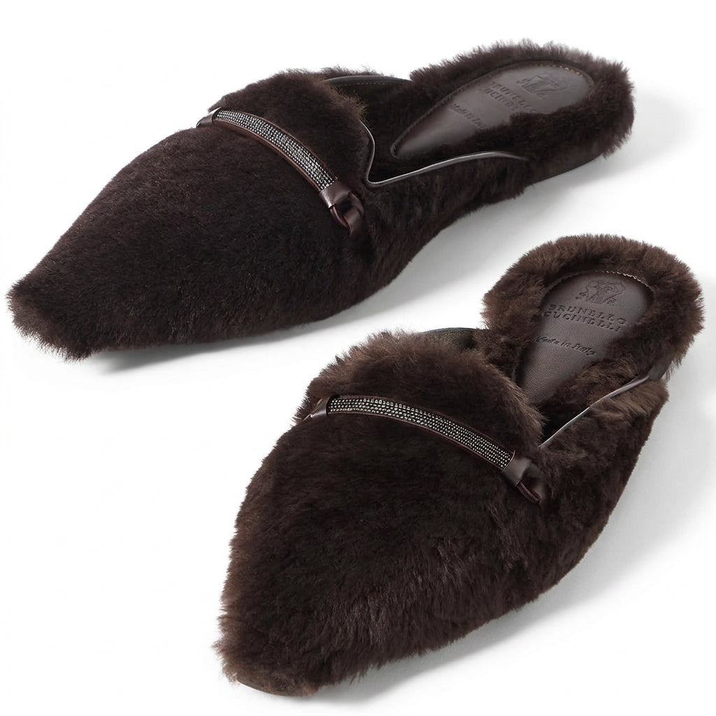 Brunello Cucinelli Fur Ballerinas Brown
